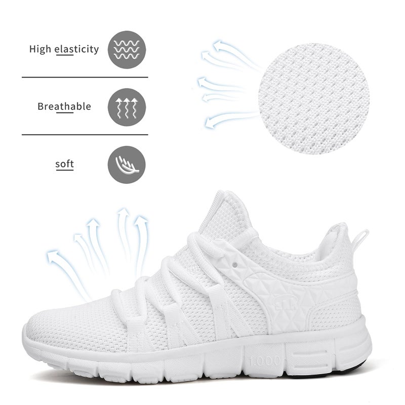 INZCOU Running Walking Shoes Lightweight Tennis Shoes Non Slip Gym Workout Shoes Breathable Mesh Walking Sneakers Pure White 9women / 8men - Image 5