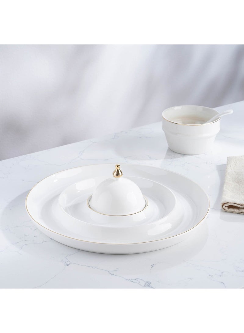 Pan Home Kenar Serving Set With Gold Rim Dia30cm - White - Image 3