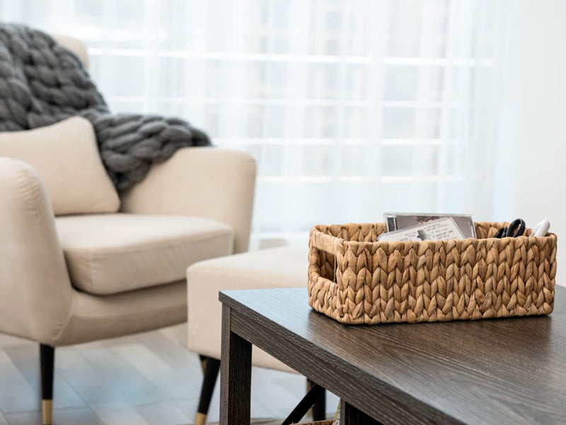 StorageWorks Water Hyacinth Storage Baskets  Square Wicker Baskets with Built-in Handles  Hand-Woven Baskets for Bedroom  Bathroom  Pantry  Shelves  Set of 3 (1PC Large  2PCS Medium) - Image 5