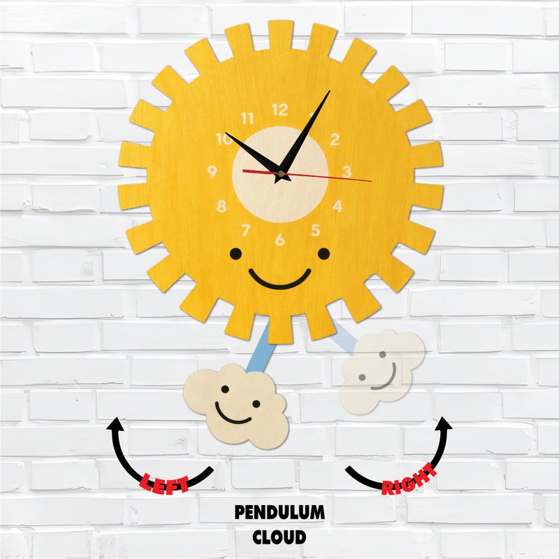 Sun Pendulum Movable Wall Clock with Moving Cloud, Bright Colors and High Quality, Quiet Silent Movement, Easy to Hang, Adds Attractive Decoration and Suits All Tastes - Image 2