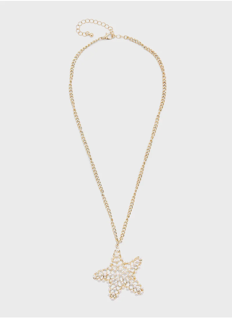 جينجر Pearl Detail Starfish Pendant Necklace