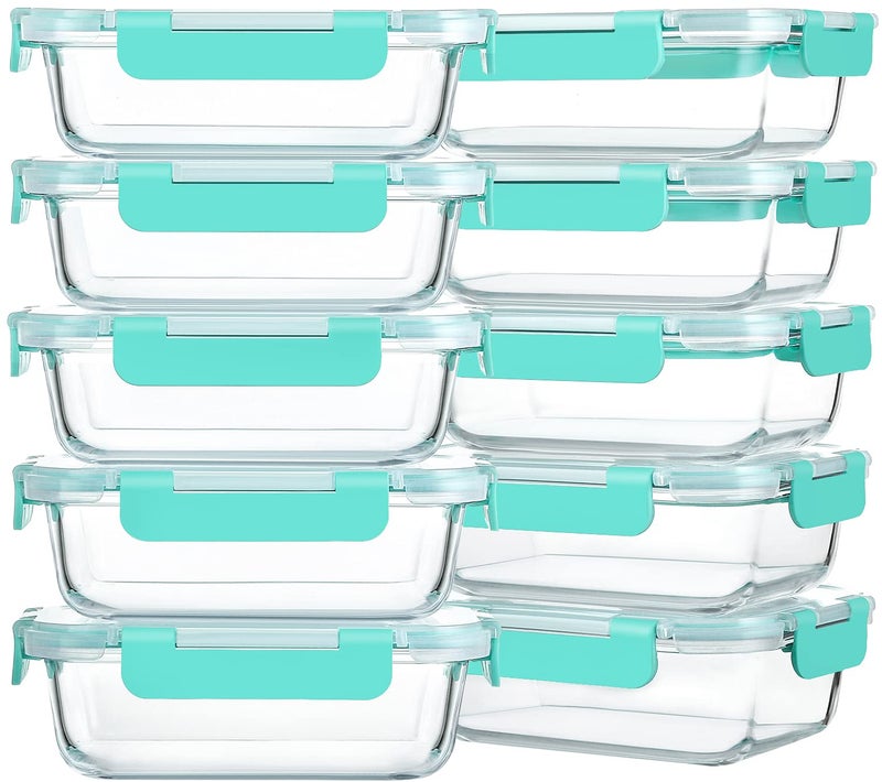 M MCIRCO 10-Pack 22 Oz Glass Meal Prep Containers with Lids - Microwave, Oven, Freezer & Dishwasher Safe - Green - Image 1