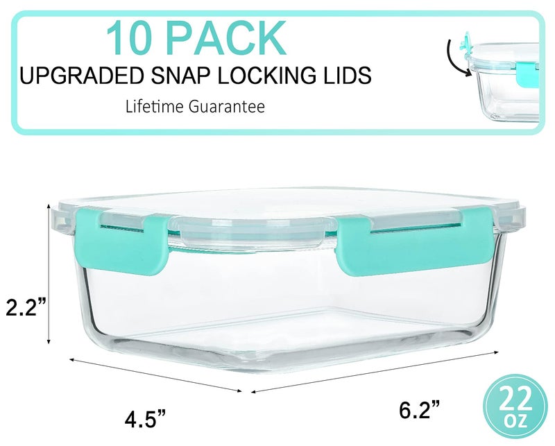M MCIRCO 10-Pack 22 Oz Glass Meal Prep Containers with Lids - Microwave, Oven, Freezer & Dishwasher Safe - Green - Image 2