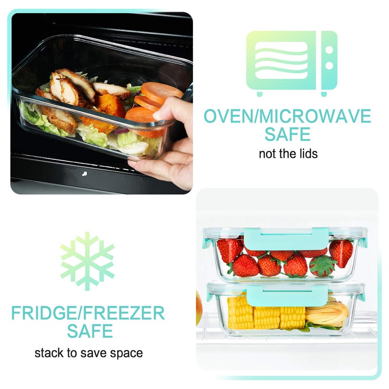 M MCIRCO 10-Pack 22 Oz Glass Meal Prep Containers with Lids - Microwave, Oven, Freezer & Dishwasher Safe - Green - Image 5
