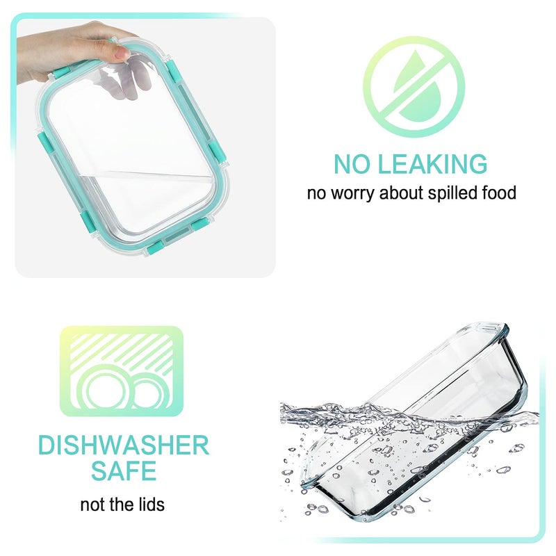 M MCIRCO 10-Pack 22 Oz Glass Meal Prep Containers with Lids - Microwave, Oven, Freezer & Dishwasher Safe - Green - Image 4