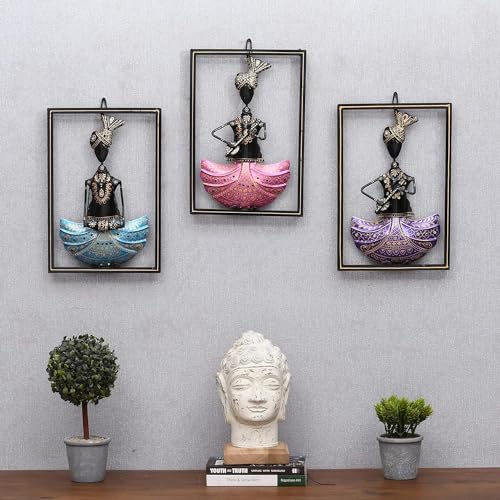 CraftVatika Metal Iron Musician Wall Mount Hanging Wall Decoration Items for Living Room, Playing Musical Instrument Wall Art Hanging for Home Decor, Multicolor, Set of 3 (13.5 Inches Height) - Image 1
