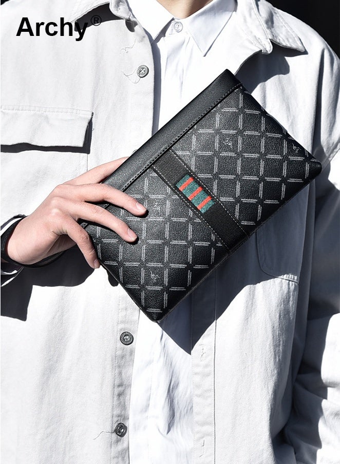 أرشي حقيبة كلاتش فاخرة للرجال بتصميم مغلف - حقيبة يد أنيقة بتصميم أنيق للشباب | للاستخدام اليومي والعملي | مقاس 7.9 بوصة، مقاومة للماء، متعددة الجيوب - Image 1