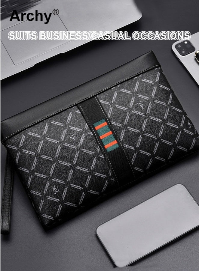 أرشي حقيبة كلاتش فاخرة للرجال بتصميم مغلف - حقيبة يد أنيقة بتصميم أنيق للشباب | للاستخدام اليومي والعملي | مقاس 7.9 بوصة، مقاومة للماء، متعددة الجيوب - Image 3