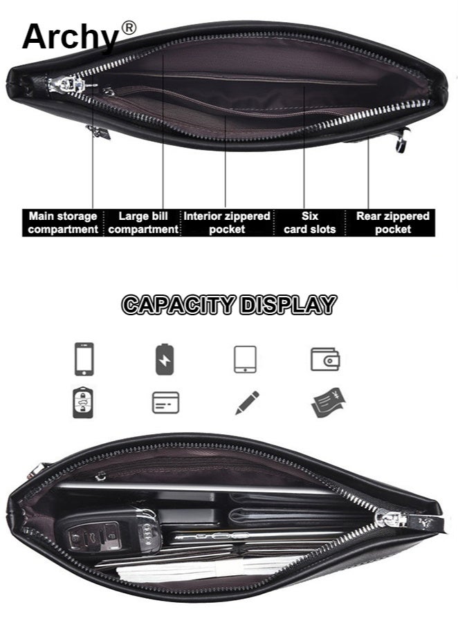أرشي حقيبة كلاتش فاخرة للرجال بتصميم مغلف - حقيبة يد أنيقة بتصميم أنيق للشباب | للاستخدام اليومي والعملي | مقاس 7.9 بوصة، مقاومة للماء، متعددة الجيوب - Image 5