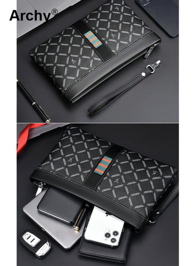 أرشي حقيبة كلاتش فاخرة للرجال بتصميم مغلف - حقيبة يد أنيقة بتصميم أنيق للشباب | للاستخدام اليومي والعملي | مقاس 7.9 بوصة، مقاومة للماء، متعددة الجيوب - Image 4