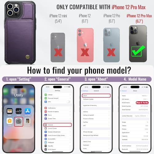 Vinich for iPhone 12 Pro Max Wallet Case with Card Holder, RFID Blocking Credit Slots Kickstand Shockproof Phone Cover Fit for iPhone 12 Pro Max 6.7" Purple - Image 2