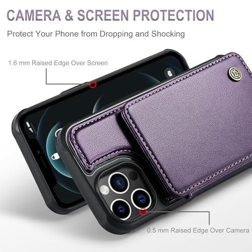 Vinich for iPhone 12 Pro Max Wallet Case with Card Holder, RFID Blocking Credit Slots Kickstand Shockproof Phone Cover Fit for iPhone 12 Pro Max 6.7" Purple - Image 3
