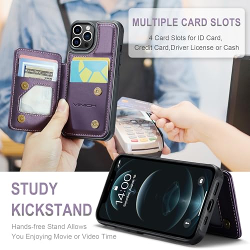 Vinich for iPhone 12 Pro Max Wallet Case with Card Holder, RFID Blocking Credit Slots Kickstand Shockproof Phone Cover Fit for iPhone 12 Pro Max 6.7" Purple - Image 4