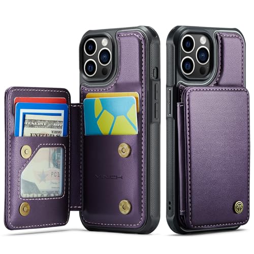 Vinich for iPhone 12 Pro Max Wallet Case with Card Holder, RFID Blocking Credit Slots Kickstand Shockproof Phone Cover Fit for iPhone 12 Pro Max 6.7" Purple - Image 1