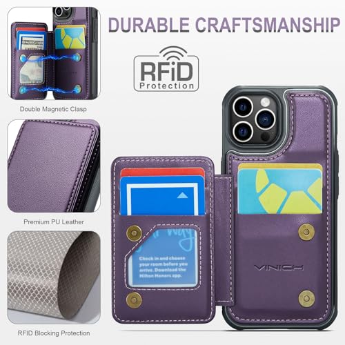 Vinich for iPhone 12 Pro Max Wallet Case with Card Holder, RFID Blocking Credit Slots Kickstand Shockproof Phone Cover Fit for iPhone 12 Pro Max 6.7" Purple - Image 5