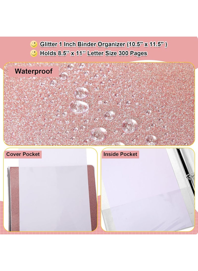 Geyoga Geyoga 10 Pieces 3 Rings Binder Glitter 1 Inch Round Ring Binder Organizer Hold 300 Sheet fit 85 x 11 Paper File Folder Binders for Office Supplies Planner 116 x 102 x 13 Inch  - Image 4
