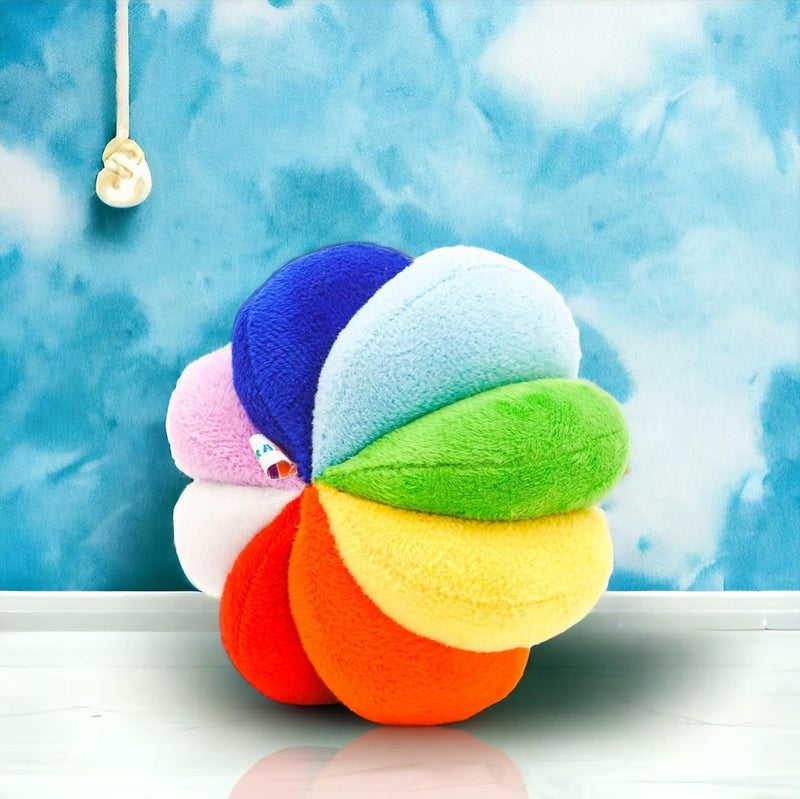 B4BRAIN Rainbow Soft Ball for Babies | Cotton Colorful Early Learning Toy for Crib Stroller Car Seat | Montessori Sensory Play | Teething Safe | Baby Gift | 3 to 12 Months | Multicolor - Image 2