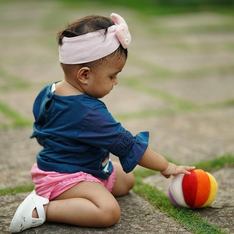 B4BRAIN Rainbow Soft Ball for Babies | Cotton Colorful Early Learning Toy for Crib Stroller Car Seat | Montessori Sensory Play | Teething Safe | Baby Gift | 3 to 12 Months | Multicolor - Image 4