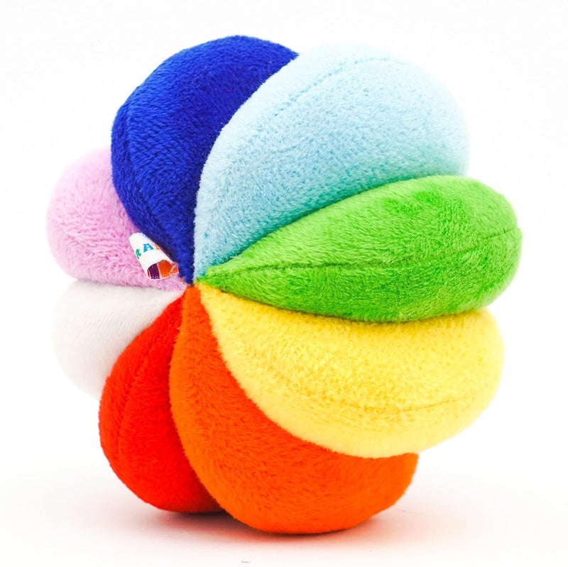B4BRAIN Rainbow Soft Ball for Babies | Cotton Colorful Early Learning Toy for Crib Stroller Car Seat | Montessori Sensory Play | Teething Safe | Baby Gift | 3 to 12 Months | Multicolor - Image 1