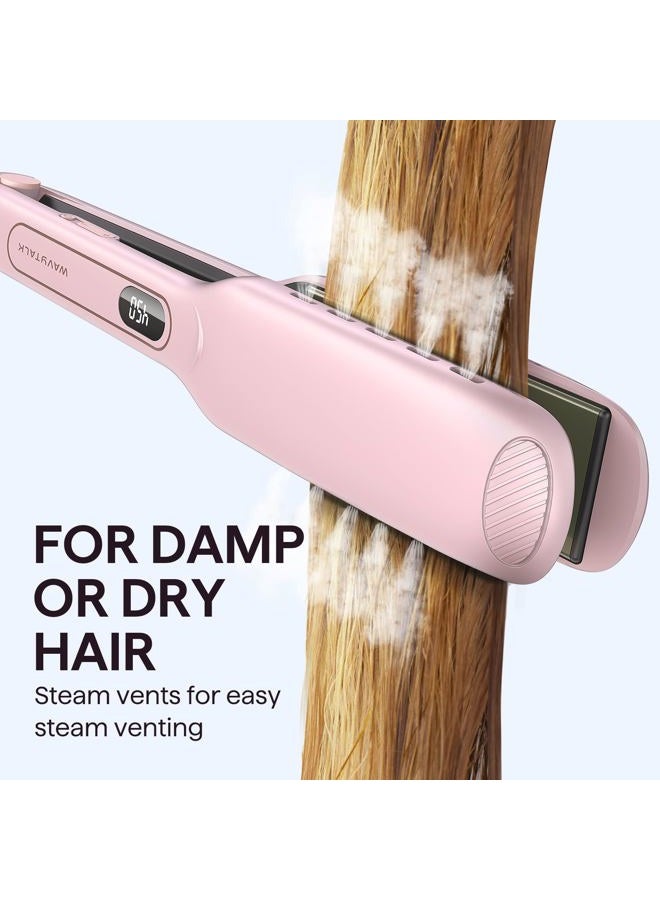 Wavytalk Wet to Straight Hair Straightener, Titanium 1.75 Inch Wide Vent Sesh Flat Iron for Damp or Dry Hair, Straightener with Dual Voltage Leave Silky Smooth Look, 20% Faster Styling, Pink - Image 2