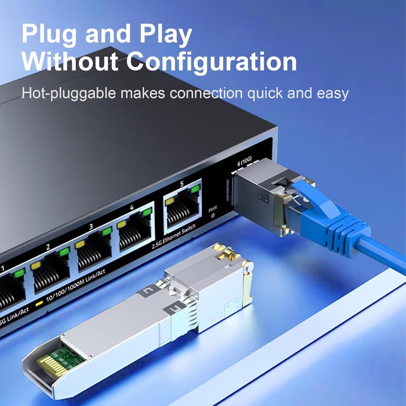 6COM 1.25G/2.5G/5G/10GBase-T SFP+ Transceiver, 10G SFP+ to RJ45 Copper Module, CAT.6a/7, up to 30 Meters, for Cisco SFP-10G-T-S, Ubiquiti uacc-cm-rj45-mg, D-Link, Supermicro, MikroTik S+RJ10 and More - Image 3