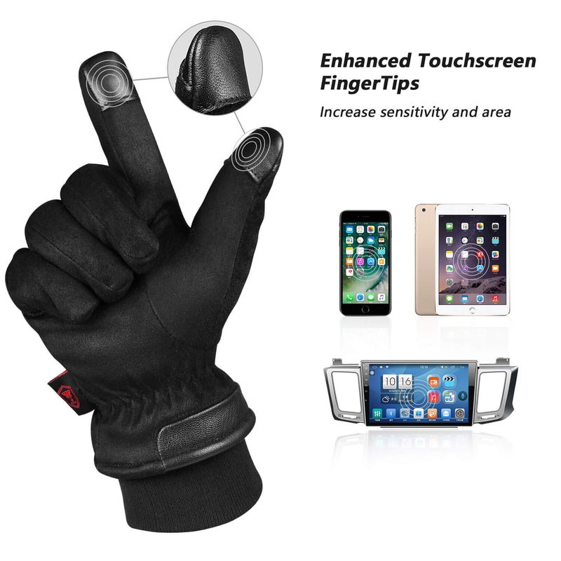 OZERO Waterproof Gloves Winter Warm Touch Screen Elastic Cuff Windproof Insulated for Driving/Motorcycle/Snow Ski/Hiking/Hunting Thermal Christmas Gifts for Men Dad (Medium,Black) - Image 4