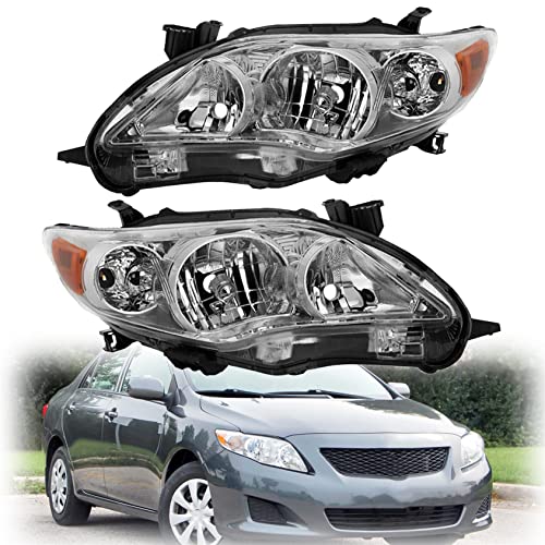 ANTUKO Halogen Headlight Assembly Driver and Passenger Side Chrome Headlamps Replacement for 2011 2012 2013 Corolla TO2502203 TO2503203 - Image 1