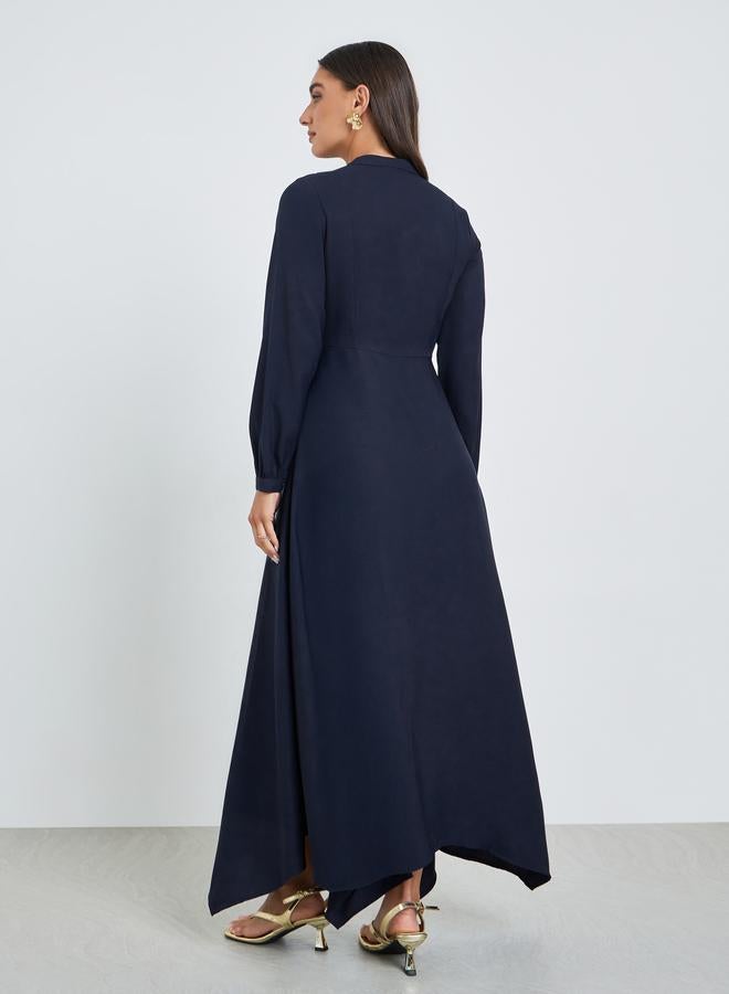 Styli Navy Blue Embellished Asymmetrical Hem Maxi Dress - Image 3
