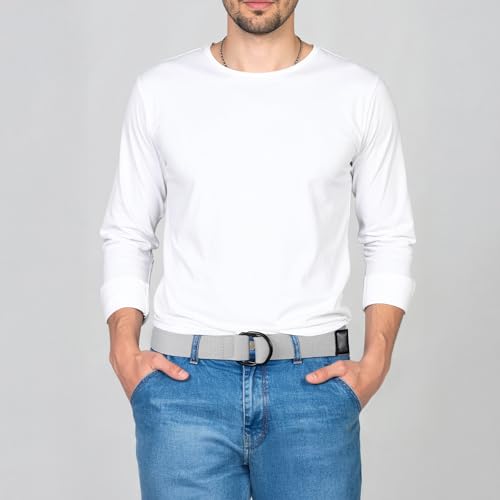 maikun Mens & Womens Canvas Belt with Black D-ring 1 1/2" Wide, Cloth Light Grey Belt for Men, Length 140cm - Image 2