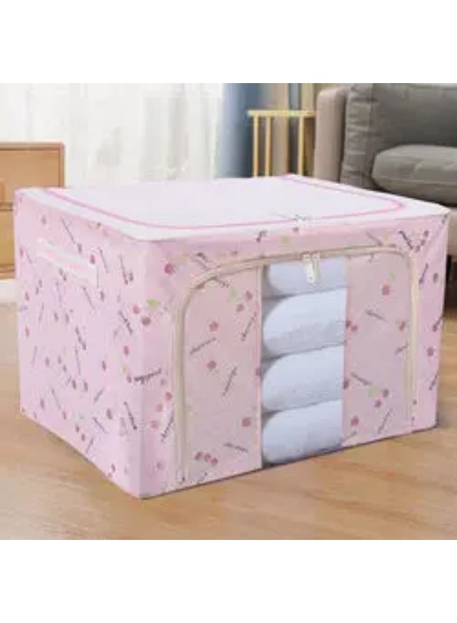 Clothes Storage Bins with Metal Frame，Foldable Storage Bins with Lids Zipper Clear Window Reinforced Handles，Stackable Storage Box Organizer for Clothing Bedding, 66L - Image 3
