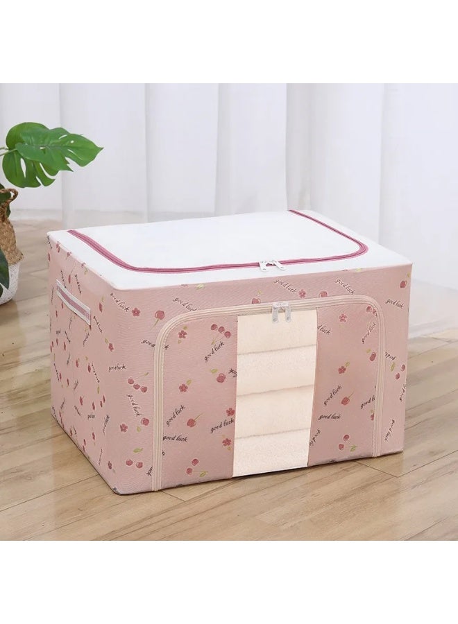 Clothes Storage Bins with Metal Frame，Foldable Storage Bins with Lids Zipper Clear Window Reinforced Handles，Stackable Storage Box Organizer for Clothing Bedding, 66L - Image 4
