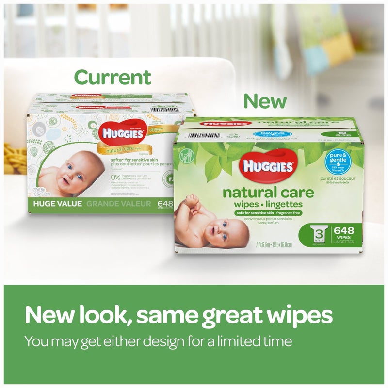 HUGGIES Natural Care Unscented Baby Wipes, Sensitive, Water-Based, 6 Flip-top Packs, 56 Count (Pack of 6) - Image 2