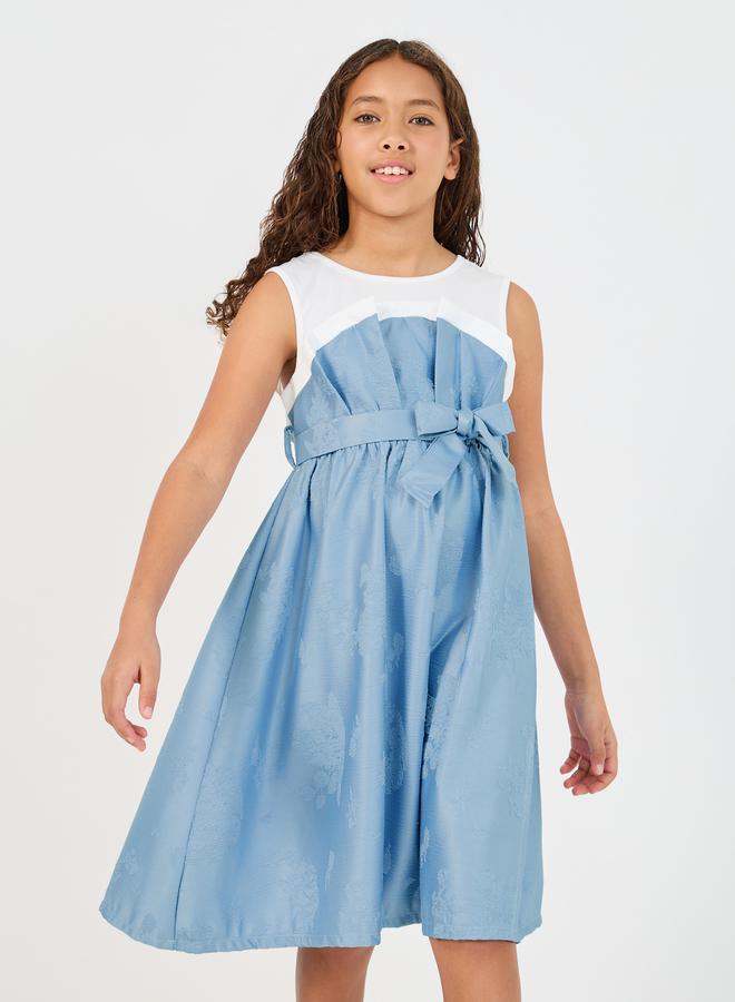 Styli Pleated Front Sleeveless Dress with Tie Belt - Image 2