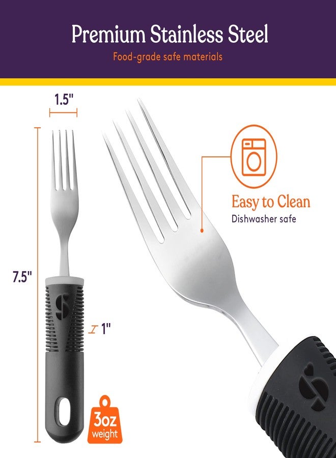 Special Supplies Adaptive Utensils (5-Piece Kitchen Set) Wide, Non-Weighted, Non-Slip Handles for Hand Tremors, Arthritis, Parkinson’s or Elderly Use - Stainless Steel (Black) - Image 3