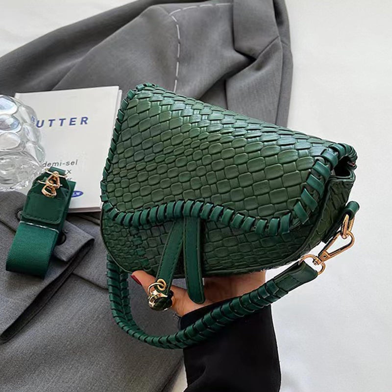 ERWUBA fashion women saddle shoulder bag clutch purse small crossbody satchel handbag woven imitation crocodile leather bag (Green) - Image 3