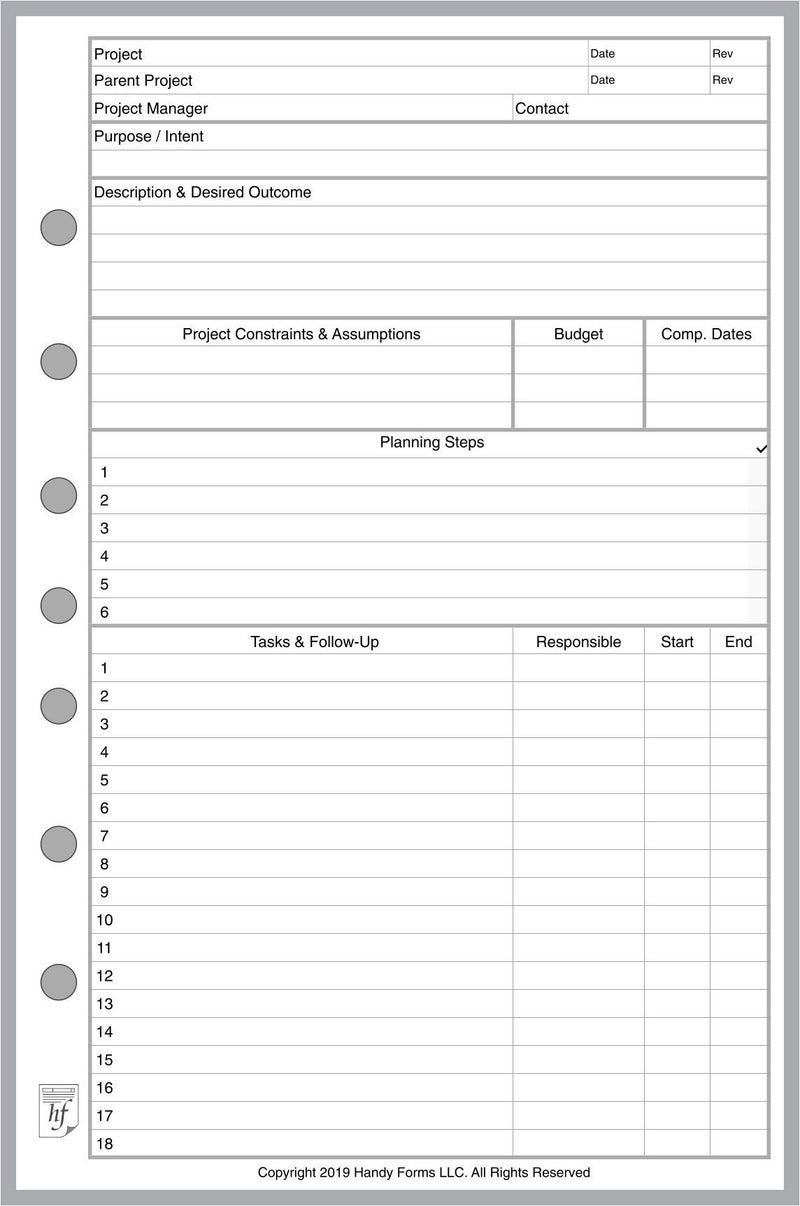 Handy Forms Classic Size Project Planner, Sized and Punched with 7 Holes for 7-Ring Notebooks Such as Franklin, etc. Sheet Size 5.5” x 8.5” - Image 5
