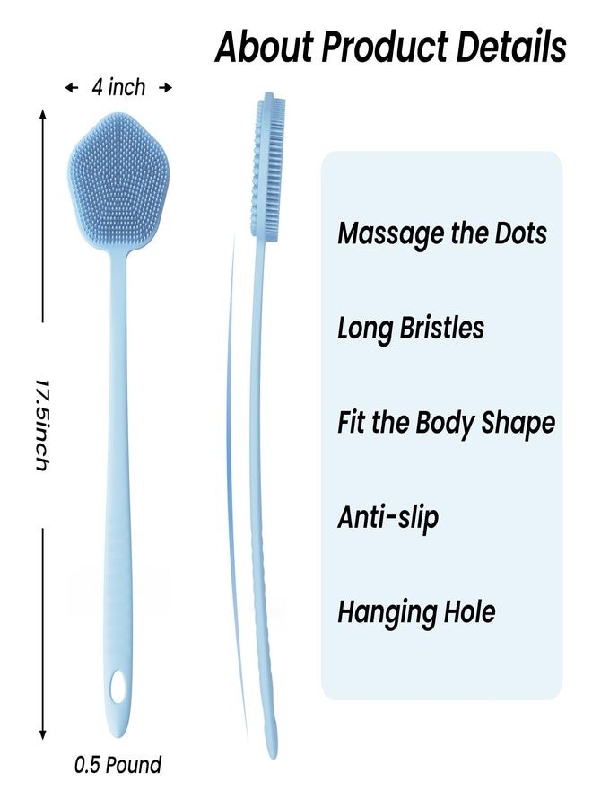 Redfly Silicone Back Scrubber for Shower Brush, 17 inch Long Handled Silicone Body Scrubber for Men & Women, Double Sided Shower Scrubber for Body Brush Exfoliator and Massage, Blue - Image 2