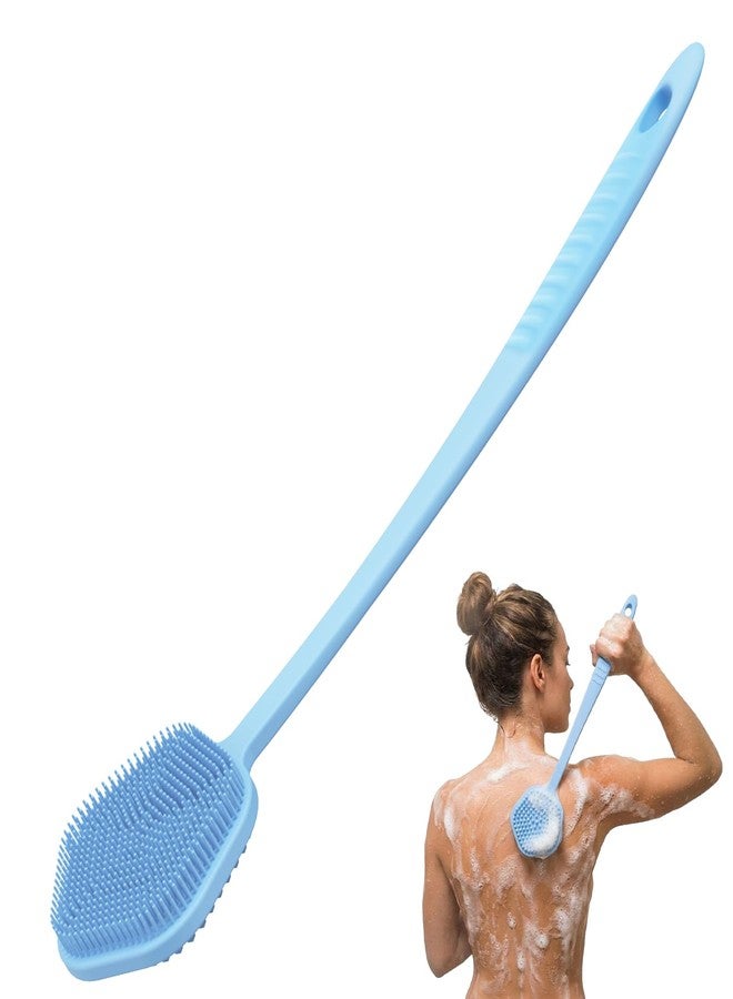 Redfly Silicone Back Scrubber for Shower Brush, 17 inch Long Handled Silicone Body Scrubber for Men & Women, Double Sided Shower Scrubber for Body Brush Exfoliator and Massage, Blue - Image 1