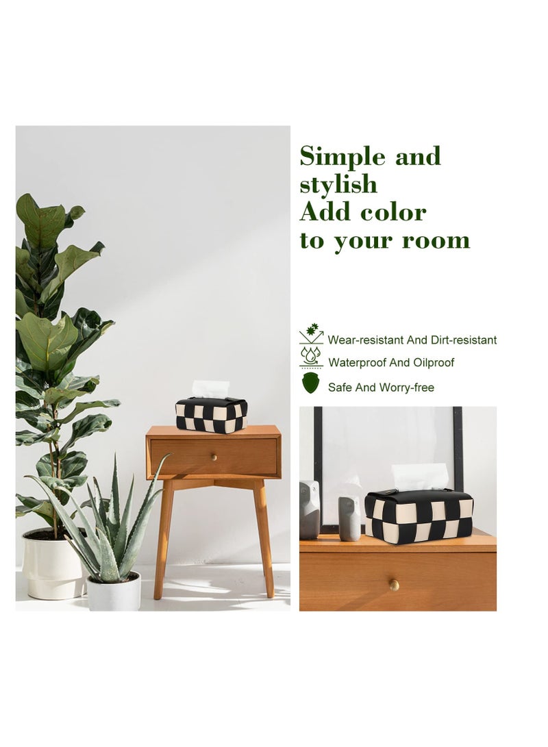 Excefore Tissue Box Cover, Rectangular Tissue Box Holder, Modern PU Leather, Stylish Checkerboard For Living Room, Decorative Shelf, Bathroom Counter Top, Bedside Table, Desk, Black - Image 5