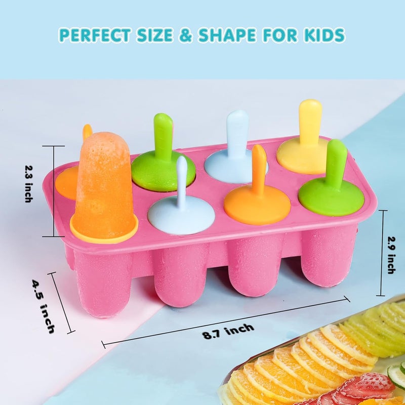 Miaowoof Silicone Popsicles Molds for Toddlers, 8-Cavity Non-BPA Premium Silicone Small Popsicle Molds, Ice Pop Mold with 8 Colorful Reusable Sticks for Kids (Pink) - Image 5