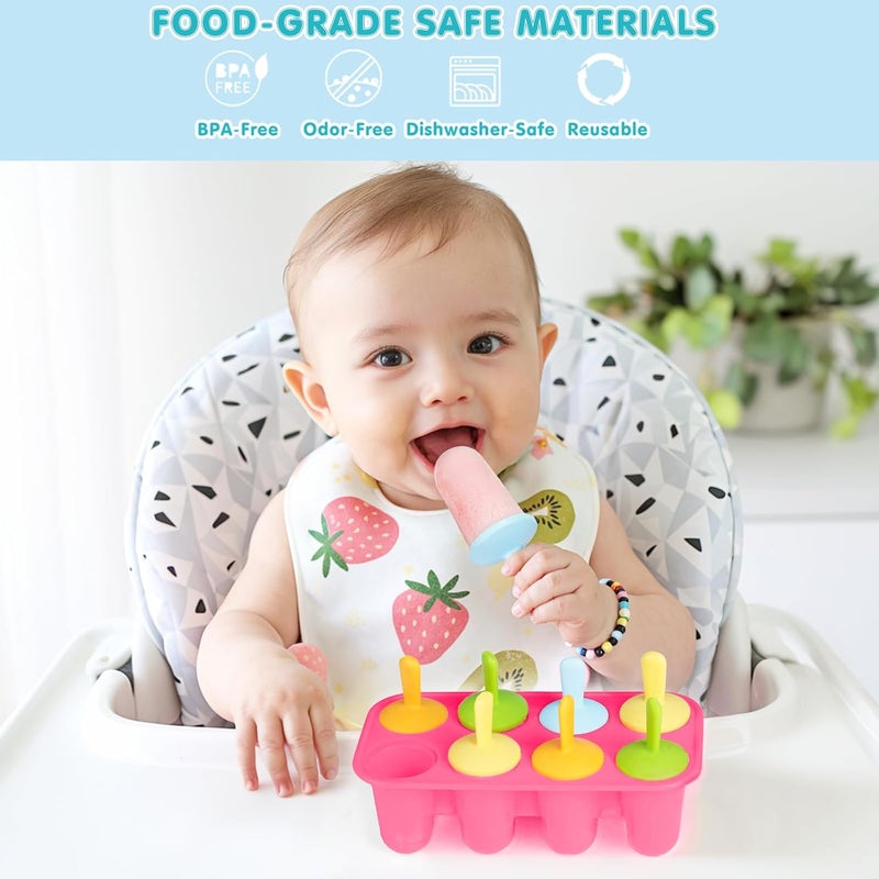 Miaowoof Silicone Popsicles Molds for Toddlers, 8-Cavity Non-BPA Premium Silicone Small Popsicle Molds, Ice Pop Mold with 8 Colorful Reusable Sticks for Kids (Pink) - Image 2