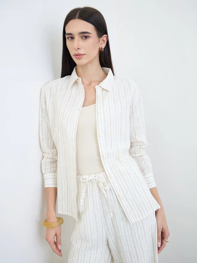 Styli Off White Striped Long Sleeves Shirt