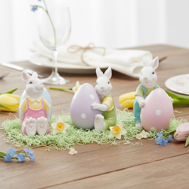Braxio Spring Easter Bunny Eggs Decoraion - Set of 3 Collectible Mini Resin Bunny Figurines for Tiered Tray Decor Spring Home Decor Table Centerpiece Mantel Shelf Party Decorations 2 Inch Tall - Image 1