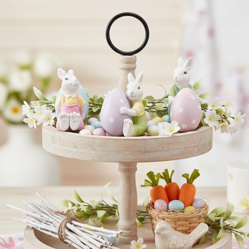 Braxio Spring Easter Bunny Eggs Decoraion - Set of 3 Collectible Mini Resin Bunny Figurines for Tiered Tray Decor Spring Home Decor Table Centerpiece Mantel Shelf Party Decorations 2 Inch Tall - Image 2