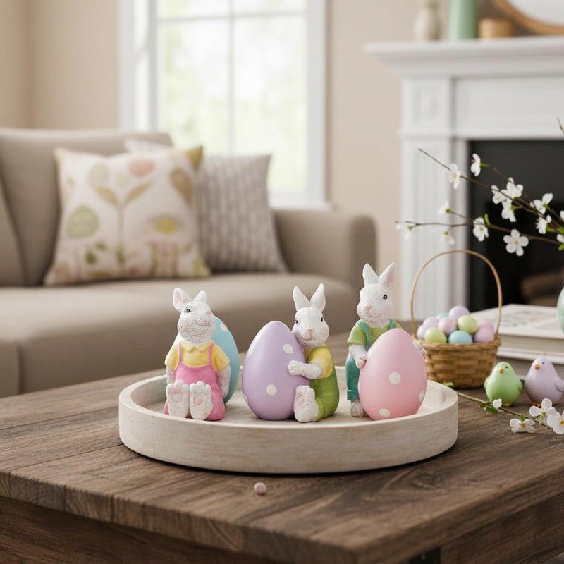 Braxio Spring Easter Bunny Eggs Decoraion - Set of 3 Collectible Mini Resin Bunny Figurines for Tiered Tray Decor Spring Home Decor Table Centerpiece Mantel Shelf Party Decorations 2 Inch Tall - Image 5