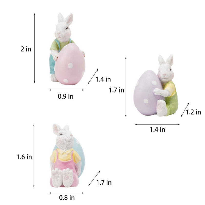 Braxio Spring Easter Bunny Eggs Decoraion - Set of 3 Collectible Mini Resin Bunny Figurines for Tiered Tray Decor Spring Home Decor Table Centerpiece Mantel Shelf Party Decorations 2 Inch Tall - Image 4