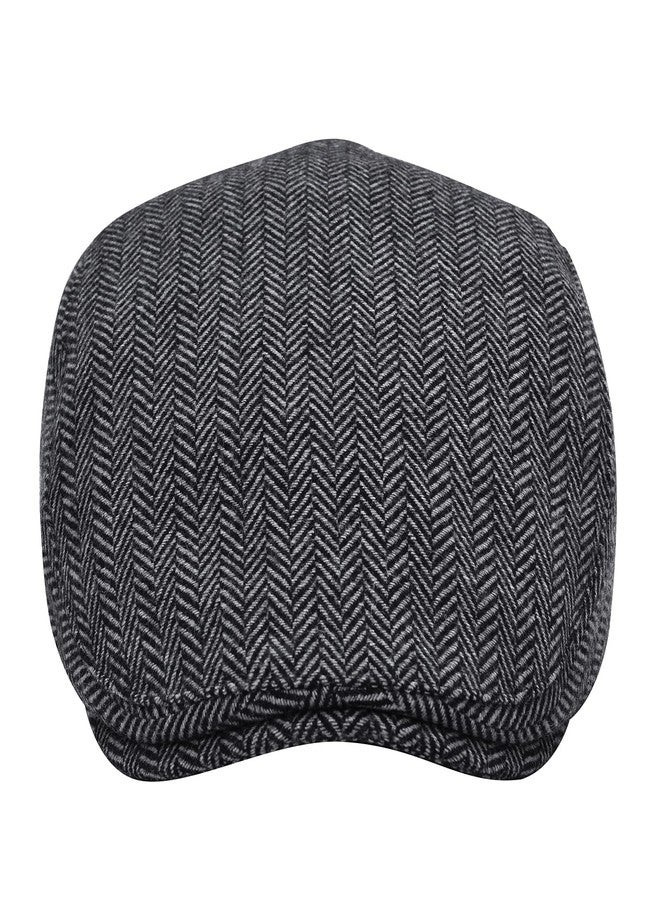 STARANCE Men's Flat Cap Wool Tweed Driving Irish Newsboy Hat, Herringbone Gray, One size - Image 4