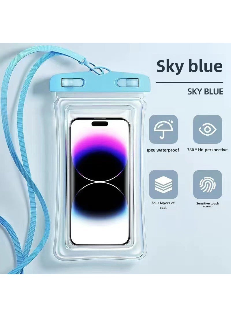 Generic Touchscreen Waterproof Phone Pouch for Swimming Airbag blue + lanyard