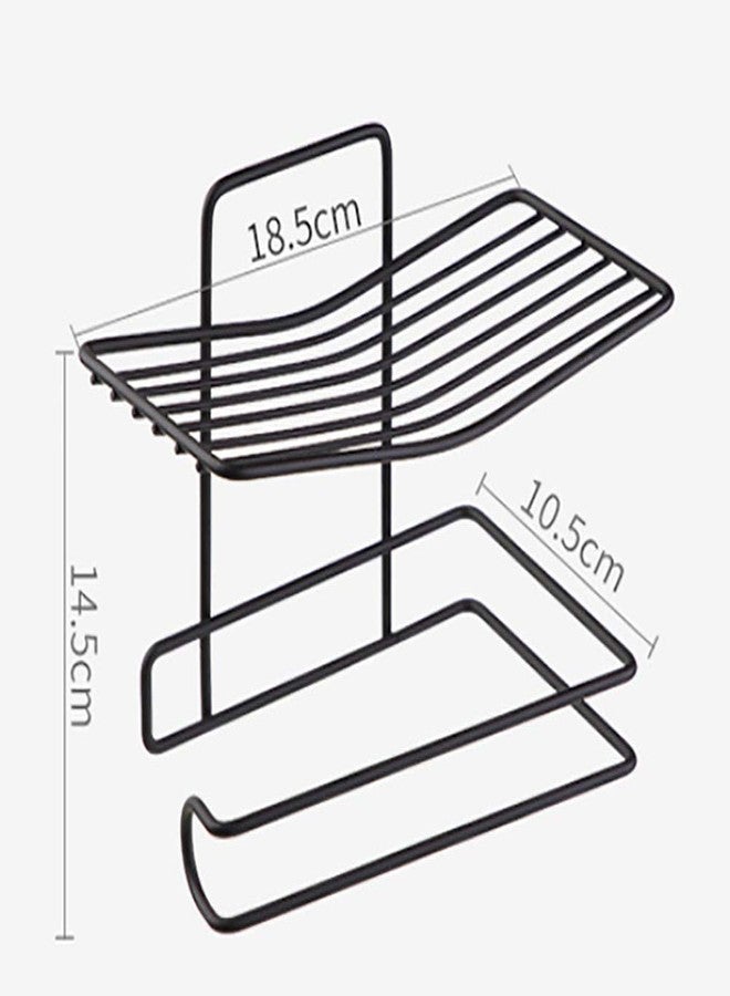 MORGHULIS Toilet Paper Holder Shelf Tissue Roll Towel Storage Rack Multifunctional Bathroom Shelf Wall Mount Tissue Holder with Mobile Phone Storage Shelf Rack Towel Rack Soap Dispenser Holder Black - Image 5