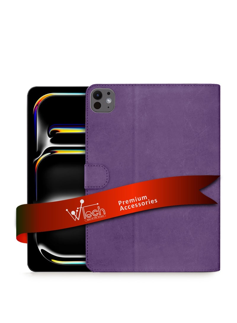 Wtech PU Leather Magnetic Closure Flip Case Cover For Apple iPad Pro 13 5G 2025 7th Generation 13 Inch Purple - Image 1